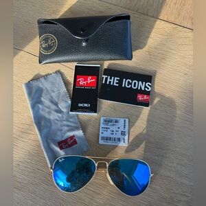 Ray-Ban Gold Frame Sunglasses with Blue Lenses with case!